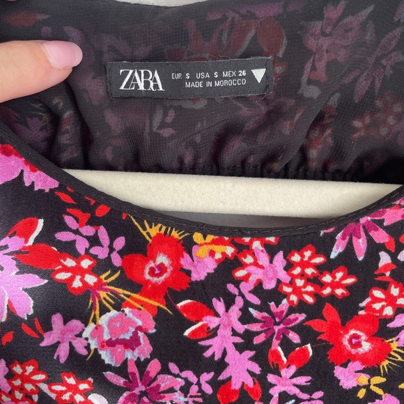 Zara Floral Long Sleeve Mini Dress Pink Red Keyhole Back Women’s Size Small - Picture 4 of 7